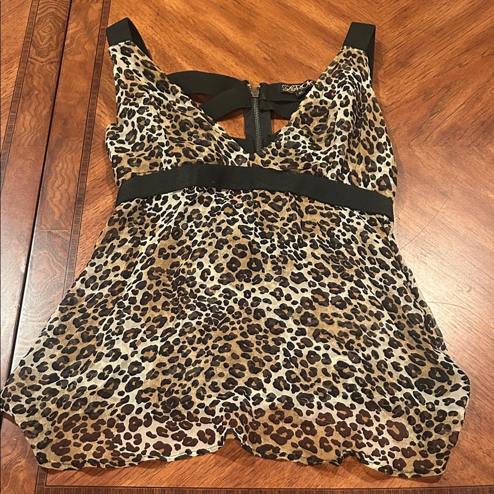 La RokLeopard Print Women's Top 100% silk